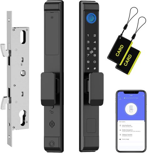 قفل باب زجاجي منزلق نحيف 2885 مزلاج eLinkSmart قفل ذكي مقاوم للماء بدون مفتاح مع خطاف لسمك الباب 22 ~ 110 مم، بصمة لوحة مفاتيح ألومنيوم لباب الفناء Tuya App in Kuwait