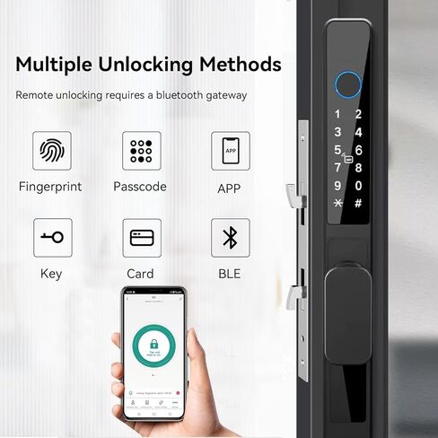قفل باب زجاجي منزلق نحيف 2885 مزلاج eLinkSmart قفل ذكي مقاوم للماء بدون مفتاح مع خطاف لسمك الباب 22 ~ 110 مم، بصمة لوحة مفاتيح ألومنيوم لباب الفناء Tuya App in Kuwait