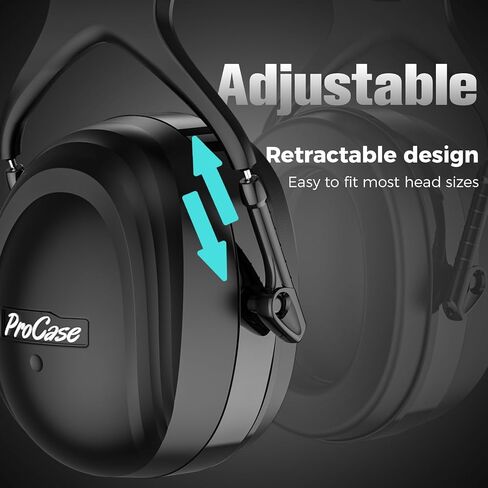 سماعات ProCase كبيرة جدًا SNR 37dB لإلغاء الضوضاء سماعات أذن NRR 30dB | حماية السمع للبالغين، تقليل الضوضاء، تعديل الحجم الواسع ومريح - أسود in Kuwait