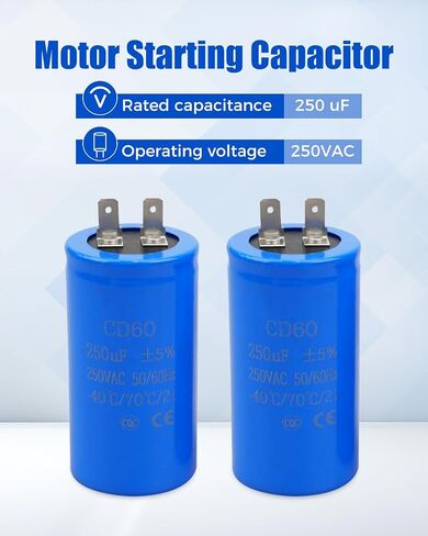 مكثف بدء تشغيل المحرك 250 فائق التوهج/MFD CD60 250VAC 50/60 هرتز مناسب لبدء تشغيل المحرك الكهربائي، قطعتان in Kuwait
