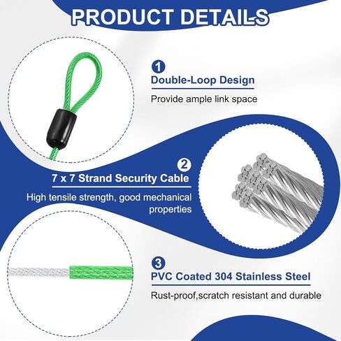 PATIKIL 3.3ft (39.4") Security Steel Cable with Snap Hook, 2Pcs PVC Coated Flexible Double Loop Wire Rope Bike Cable Lock Security Chain for Outdoor Travel Luggage, Clear Green in Kuwait
