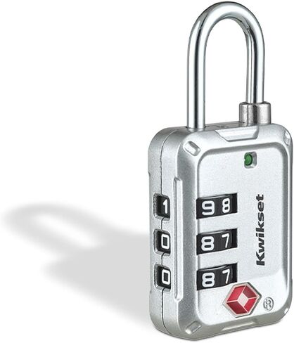 قفل أمتعة مكون من 3 أرقام معتمد من kwikset TSA، حقيبة سفر وقفل حقيبة، هيكل 1-3/16 بوصة، عبوة واحدة، فضي in Kuwait