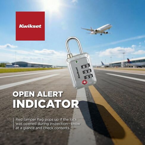 قفل أمتعة مكون من 3 أرقام معتمد من kwikset TSA، حقيبة سفر وقفل حقيبة، هيكل 1-3/16 بوصة، عبوة واحدة، فضي in Kuwait