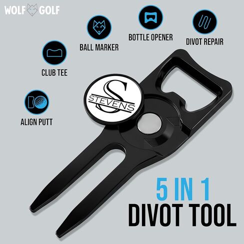 أداة إصلاح فوط الجولف المخصصة من Wolf Golf | أداة ديفوت ممتازة 5 في 1 مع علامة كروية | هدايا الجولف للرجال والنساء | إكسسوارات الجولف للرجال والنساء in Kuwait