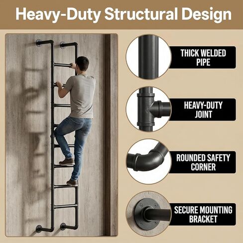 8FT/244CM Wall Mounted Ladder, 8-Rung Heavy Duty Metal Loft Ladder 355lbs, Black Loft Bed Ladder with Hardware, Wall Mounted Climbing Ladder for Attic Access, Basement, Dormitory, Duplex & Tiny House in Kuwait