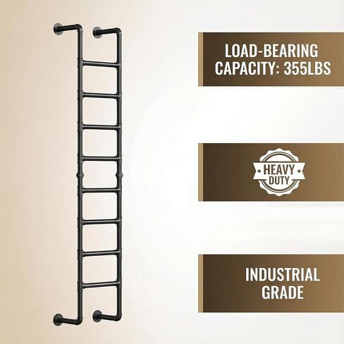8FT/244CM Wall Mounted Ladder, 8-Rung Heavy Duty Metal Loft Ladder 355lbs, Black Loft Bed Ladder with Hardware, Wall Mounted Climbing Ladder for Attic Access, Basement, Dormitory, Duplex & Tiny House in Kuwait