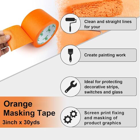 BOMEI PACK Wide Orange Painters Tape 3 Inches x 30 Yards, 3D Tape, 3D Printing Tape for Laser Cutting, 21-Day Clean Removal Wide Masking Tape in Kuwait