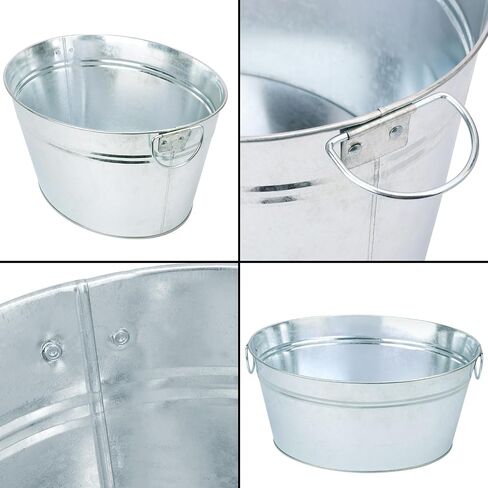 2 PCS 15.3 x 11.7 inch Oval Galvanized Tub with Handles, 3.5 Gallon Metal Ice Bucket, Large Metal Drink Buckets for Wine, Cocktails, Parties, Outdoor Beer Ice Tub in Kuwait