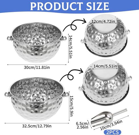 2 Pack Ice Buckets with Scoops, 4.6L&6L Metal Beverage Tubs, Stainless Steel Wine Bucket, Champagne Bucket, Large Ice Buckets for Parties Beer Bottle Drinks, Dishwasher Safe in Kuwait