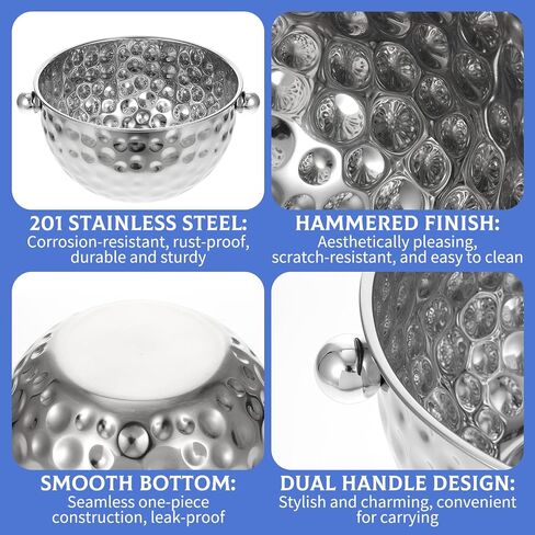 2 Pack Ice Buckets with Scoops, 4.6L&6L Metal Beverage Tubs, Stainless Steel Wine Bucket, Champagne Bucket, Large Ice Buckets for Parties Beer Bottle Drinks, Dishwasher Safe in Kuwait