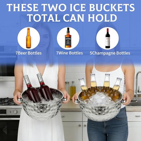 2 Pack Ice Buckets with Scoops, 4.6L&6L Metal Beverage Tubs, Stainless Steel Wine Bucket, Champagne Bucket, Large Ice Buckets for Parties Beer Bottle Drinks, Dishwasher Safe in Kuwait