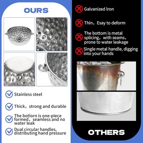 2 Pack Ice Buckets with Scoops, 4.6L&6L Metal Beverage Tubs, Stainless Steel Wine Bucket, Champagne Bucket, Large Ice Buckets for Parties Beer Bottle Drinks, Dishwasher Safe in Kuwait