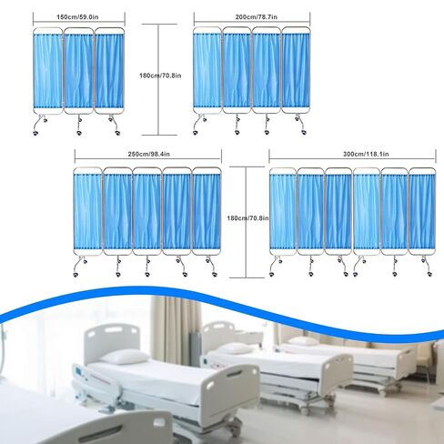 Medical Privacy Screen, Foldable Room Divider Temporary Fence, Folding Portable Privacy Screen On Wheels, Portable for Hospital Clinics ICU Care Center(300cm) in Kuwait