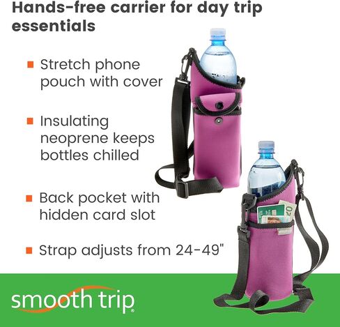 حامل زجاجة مياه من النيوبرين AquaPockets Smooth Trip مع حزام - حقيبة حبال من النيوبرين مع حامل زجاجة مياه، وحقيبة هاتف وحزام قابل للتعديل للمشي والمشي لمسافات طويلة - يناسب ما يصل إلى 32 أونصة. زجاجات in Kuwait