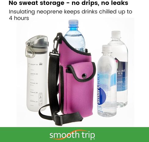 حامل زجاجة مياه من النيوبرين AquaPockets Smooth Trip مع حزام - حقيبة حبال من النيوبرين مع حامل زجاجة مياه، وحقيبة هاتف وحزام قابل للتعديل للمشي والمشي لمسافات طويلة - يناسب ما يصل إلى 32 أونصة. زجاجات in Kuwait