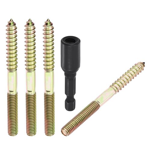 10 قطع براغي شماعات مع سائق - [M8-1.25x80] مجموعة براغي خشبية مزدوجة الرأس لإصلاح الأثاث، قطعة وصلة قضيب خيط مزدوج، طلاء زنك ملون in Kuwait