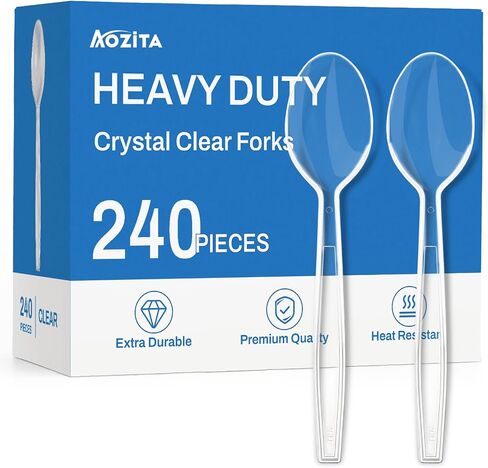 240 Count Extra Heavy Duty Clear Plastic Spoons, Solid and Durable Premium Disposable Spoons - BPA-Free & Heat Resistant Plastic Cutlery Utensils for Parties, Events and Everyday Use in Kuwait