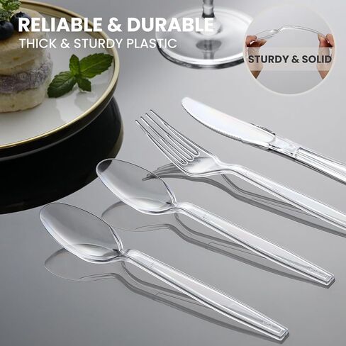 240 Count Extra Heavy Duty Clear Plastic Spoons, Solid and Durable Premium Disposable Spoons - BPA-Free & Heat Resistant Plastic Cutlery Utensils for Parties, Events and Everyday Use in Kuwait