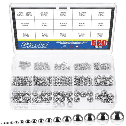 Glarks 620 قطعة 16 حجم كرات تحمل دقيقة، تشكيلة كرات تحمل، محمل كروي فولاذي للآلات والسيارات والصمامات ومطحنة الكرة in Kuwait
