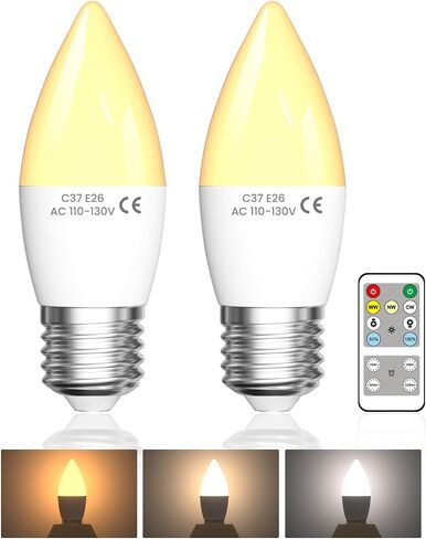 مصابيح شمعدان LED Lustaled 4W E12 مع جهاز تحكم عن بعد، لمبة شمعة B11/C37 قابلة للتعتيم 40 وات مكافئة، 3 ألوان ومؤقت 120 فولت للثريات ومراوح السقف ومصابيح ليلية، غير قابلة لإعادة الشحن in Kuwait