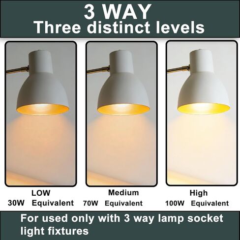 3 مصابيح LED 30 70 100 واط مكافئة بيضاء ناعمة 3000 كيلو 2 حزمة، مصابيح كهربائية ثلاثية الاتجاهات A19 E26 قاعدة، 3 مصابيح كهربائية، E26 قاعدة LED لمبة إضاءة لغرفة القراءة وغرفة النوم وغرفة المعيشة in Kuwait