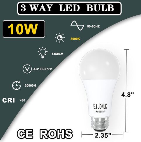 3 مصابيح LED 30 70 100 واط مكافئة بيضاء ناعمة 3000 كيلو 2 حزمة، مصابيح كهربائية ثلاثية الاتجاهات A19 E26 قاعدة، 3 مصابيح كهربائية، E26 قاعدة LED لمبة إضاءة لغرفة القراءة وغرفة النوم وغرفة المعيشة in Kuwait