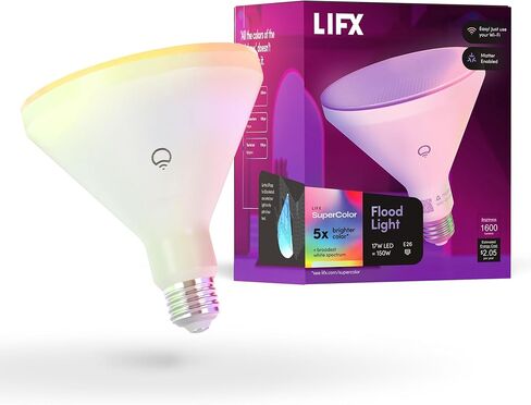 لمبة الإضاءة الذكية LIFX PAR38 E26 (عبوة واحدة)، تغيير لون RGB + أبيض دافئ 1600 لومن 150 وات LED قابل للضبط، 90+ CRI، متوافق مع المادة، Apple HomeKit، Alexa & Google Home Dimmable in Kuwait