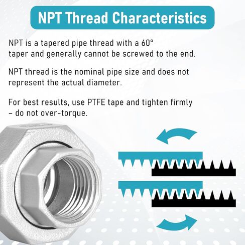 304 من الفولاذ المقاوم للصدأ بدقة 3/4 بوصة NPT اتحاد ملولب أنثى، تركيب أنابيب للخدمة الشاقة مع حشية PTFE، عبوتان in Kuwait