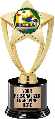 Crown Awards Cornhole Trophy, 8" Gold Star Cornhole Trophies with Deluxe Round Base Prime in Kuwait