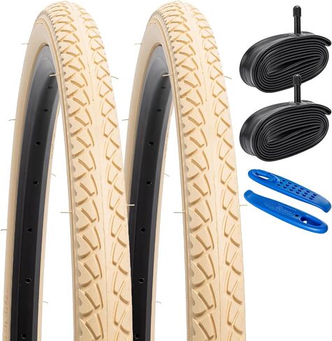 YUNSCM 2-PCS 26" Cream Bike Tires 26x1.50/36-559 and 26" Heavy Duty Bike Tubes Schrader Valve Compatible with Road Bike 26 x 1.50 Bike Bicycle Tires and Tubes (Y-1058) in Kuwait