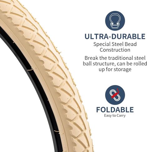 YUNSCM 2-PCS 26" Cream Bike Tires 26x1.50/36-559 and 26" Heavy Duty Bike Tubes Schrader Valve Compatible with Road Bike 26 x 1.50 Bike Bicycle Tires and Tubes (Y-1058) in Kuwait