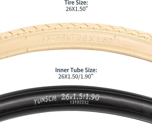 YUNSCM 2-PCS 26" Cream Bike Tires 26x1.50/36-559 and 26" Heavy Duty Bike Tubes Schrader Valve Compatible with Road Bike 26 x 1.50 Bike Bicycle Tires and Tubes (Y-1058) in Kuwait