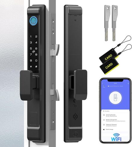 Anweller 2085 Mortise قفل باب زجاجي منزلق، لوحة مفاتيح ذكية لرمز بصمة الإصبع، تطبيق التحكم عن بعد RFID، إلكتروني رقمي بيومتري للسلامة، باب الفناء، قفل نقر مزدوج مع مقبض in Kuwait