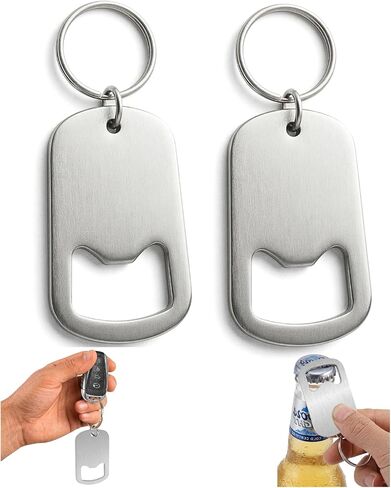 Gadgetime USA 2 Pieces of Sleek Grip Stainless Steel Bottle Opener Keychain Set – Ultra-Compact Flat Cap Remover for Beer & Soda, Pocket-Friendly Bar Tool in Kuwait