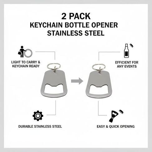 Gadgetime USA 2 Pieces of Sleek Grip Stainless Steel Bottle Opener Keychain Set – Ultra-Compact Flat Cap Remover for Beer & Soda, Pocket-Friendly Bar Tool in Kuwait