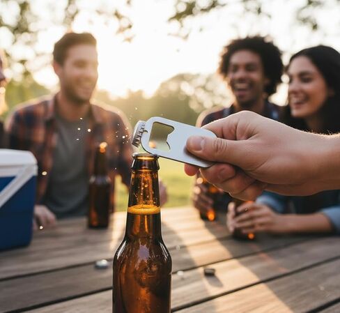 Gadgetime USA 2 Pieces of Sleek Grip Stainless Steel Bottle Opener Keychain Set – Ultra-Compact Flat Cap Remover for Beer & Soda, Pocket-Friendly Bar Tool in Kuwait