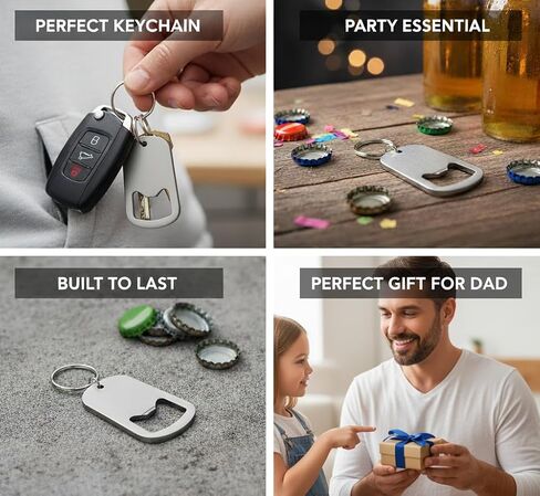 Gadgetime USA 2 Pieces of Sleek Grip Stainless Steel Bottle Opener Keychain Set – Ultra-Compact Flat Cap Remover for Beer & Soda, Pocket-Friendly Bar Tool in Kuwait