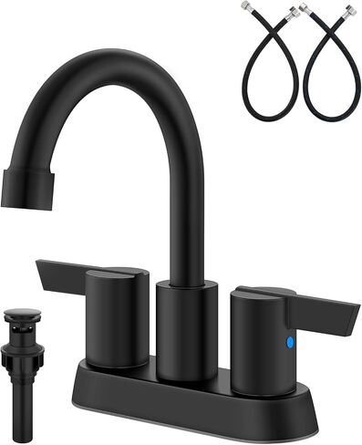 4-Inch Centerset Bathroom Faucet 3-Hole,2-Handle Sink Faucet with Pop-Up Drain & Supply Lines Matte Black in Kuwait