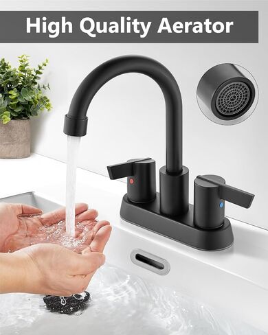 4-Inch Centerset Bathroom Faucet 3-Hole,2-Handle Sink Faucet with Pop-Up Drain & Supply Lines Matte Black in Kuwait