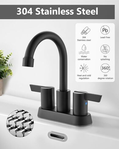4-Inch Centerset Bathroom Faucet 3-Hole,2-Handle Sink Faucet with Pop-Up Drain & Supply Lines Matte Black in Kuwait