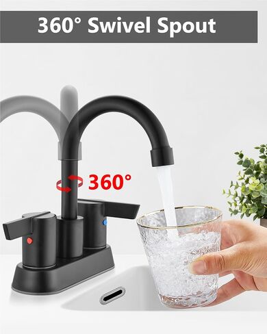4-Inch Centerset Bathroom Faucet 3-Hole,2-Handle Sink Faucet with Pop-Up Drain & Supply Lines Matte Black in Kuwait