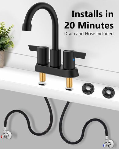 4-Inch Centerset Bathroom Faucet 3-Hole,2-Handle Sink Faucet with Pop-Up Drain & Supply Lines Matte Black in Kuwait