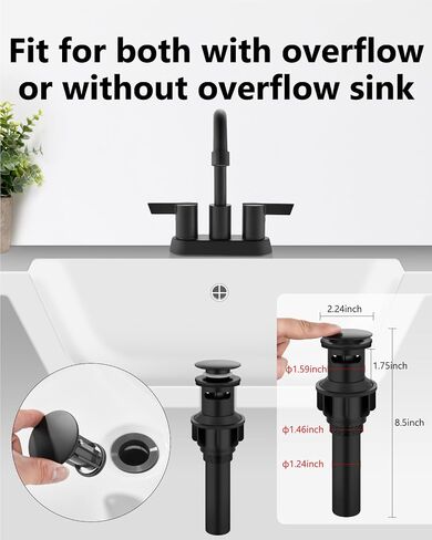 4-Inch Centerset Bathroom Faucet 3-Hole,2-Handle Sink Faucet with Pop-Up Drain & Supply Lines Matte Black in Kuwait