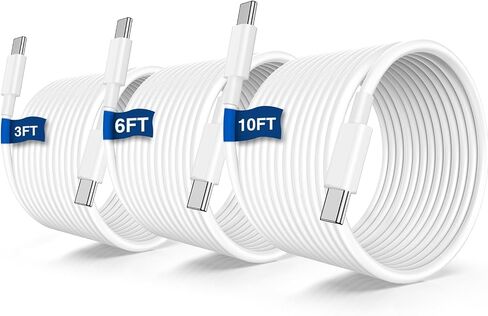 USB C to C Fast Charger Cable, 3Pack [3ft+6ft+10ft] Type C to C Charging Cord Long for Apple iPhone 17 Pro Max/17 Pro/16 Pro/16/15 Plus/15/MacBook Pro 2021/2020/2019/2018,iPad mini/Air/Samsung Galaxy in Kuwait
