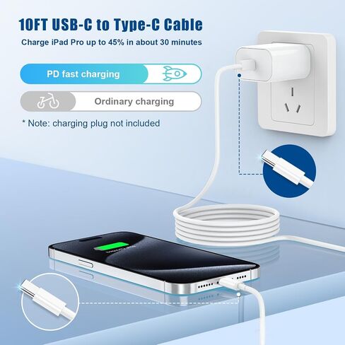 USB C to C Fast Charger Cable, 3Pack [3ft+6ft+10ft] Type C to C Charging Cord Long for Apple iPhone 17 Pro Max/17 Pro/16 Pro/16/15 Plus/15/MacBook Pro 2021/2020/2019/2018,iPad mini/Air/Samsung Galaxy in Kuwait