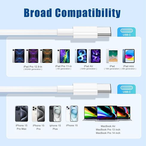 USB C to C Fast Charger Cable, 3Pack [3ft+6ft+10ft] Type C to C Charging Cord Long for Apple iPhone 17 Pro Max/17 Pro/16 Pro/16/15 Plus/15/MacBook Pro 2021/2020/2019/2018,iPad mini/Air/Samsung Galaxy in Kuwait