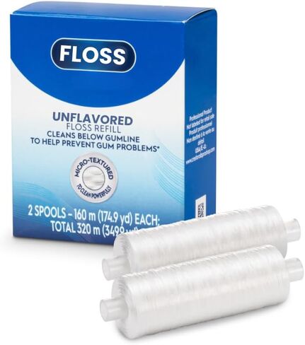 2-Spools Dental Floss Refill Unflavored – 320 Meters Total Micro Textured New Version (Fits Most Refillable Floss Dispensers, Smooth Glide, Shred-Resistant) in Kuwait