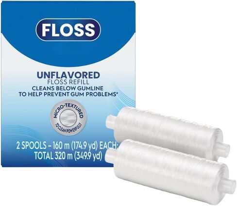 2-Spools Dental Floss Refill Unflavored – 320 Meters Total Micro Textured New Version (Fits Most Refillable Floss Dispensers, Smooth Glide, Shred-Resistant) in Kuwait