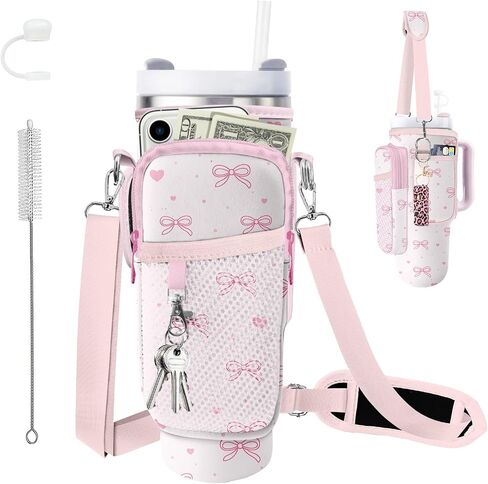Water Bottle Carrier Bag for Stanley Cup 40oz/30oz with Phone Pocket, Neoprene Water Bottle Holder with Adjustable Shoulder & Handle Strap, Stanley Cup Accessories for Walking Travel Gym in Kuwait