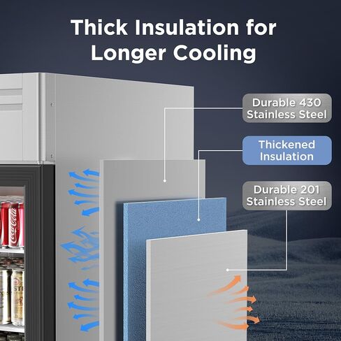 ثلاجة عرض تجارية Coolake 23 قدم مكعب مع باب زجاجي، ثلاجة تاجر بإضاءة LED من الفولاذ المقاوم للصدأ مقاس 27 بوصة، ثلاجة مشروبات تبريد بمروحة مع 4 أرفف لمتجر مقهى ومكتب البقالة in Kuwait